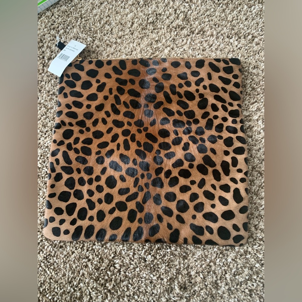 NWT Clare V. Leopard Foldover Clutch calf hair - Picture 7 of 8